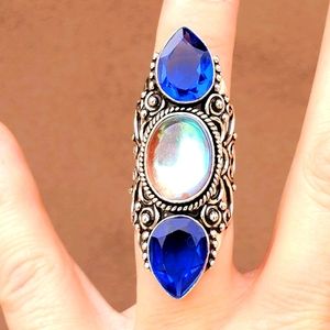 New London Blue Topaz & Mercury Mystic Topaz 925 Silver Statement Ring.